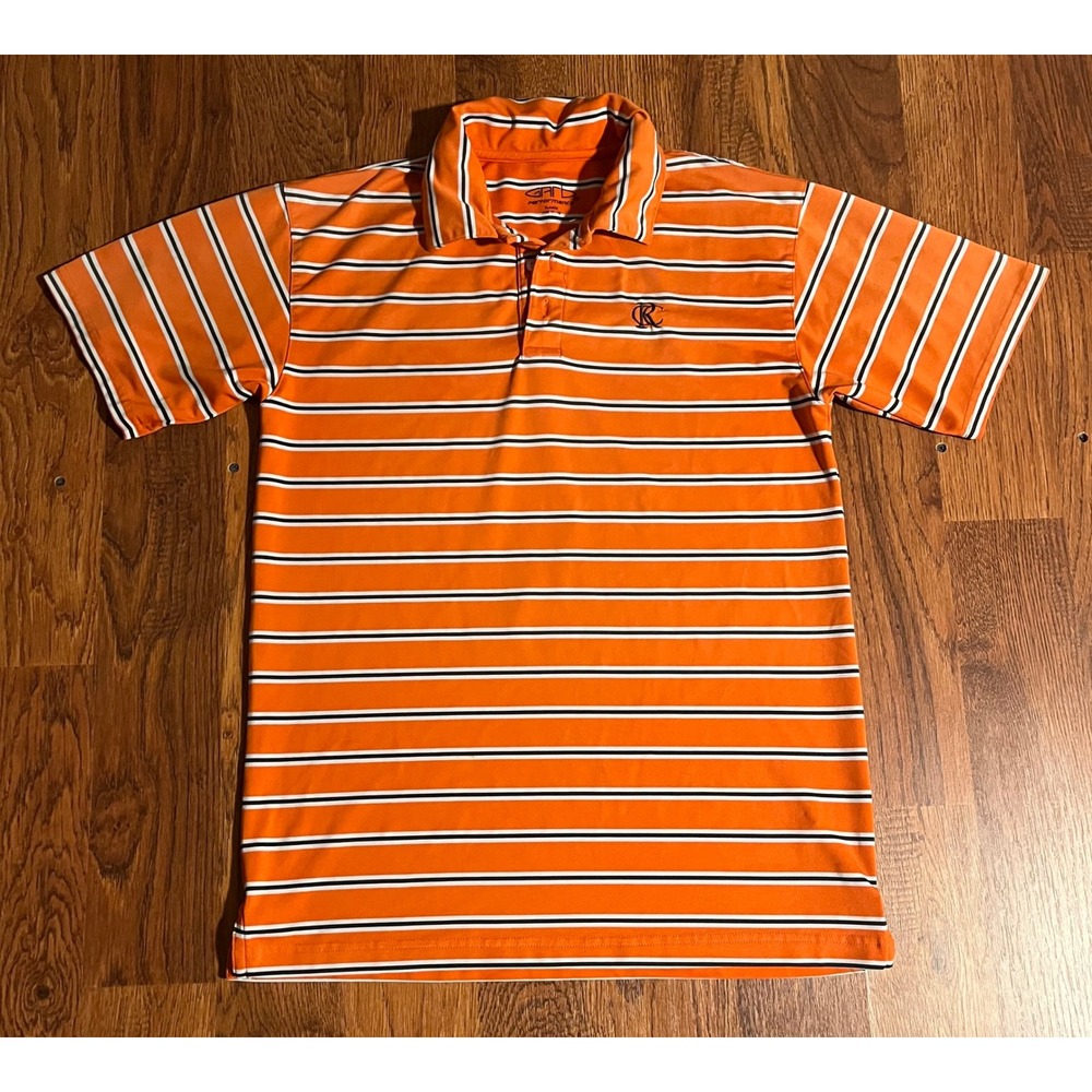 Garb Performance Boys XL 11-12 Orange Striped Short Sleeve Golf Polo Shirt